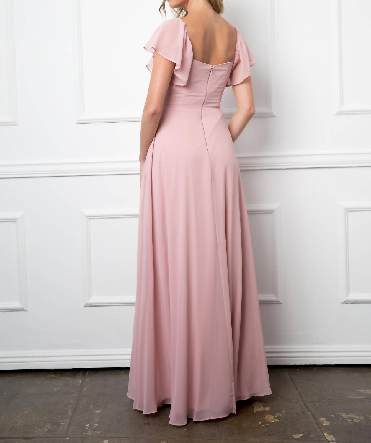 Eva - Moscow Convertible Half Sleeve Chiffon Evening Slit Dress - clothing - dresses - pink