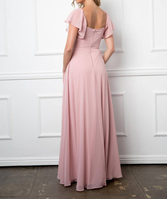 Eva - Moscow Convertible Half Sleeve Chiffon Evening Slit Dress - clothing - dresses - pink