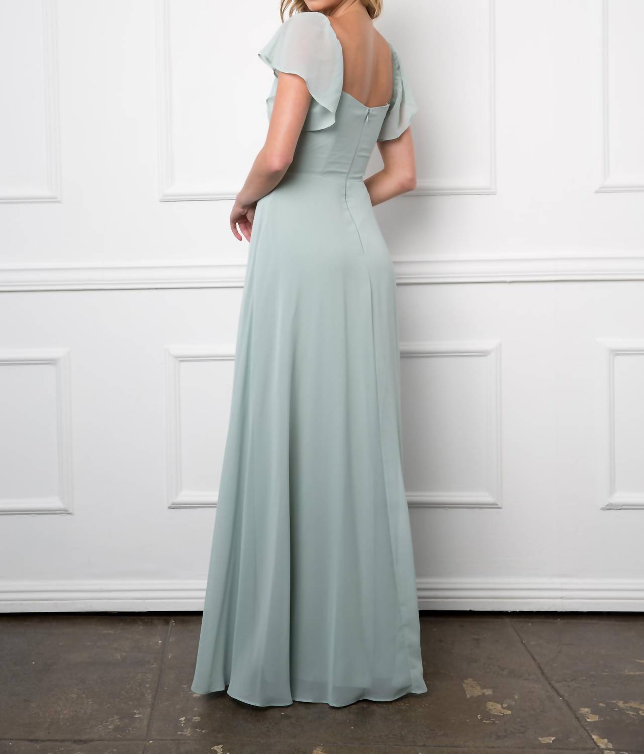 Eva - Moscow Convertible Half Sleeve Chiffon Evening Slit Dress - clothing - dresses - green