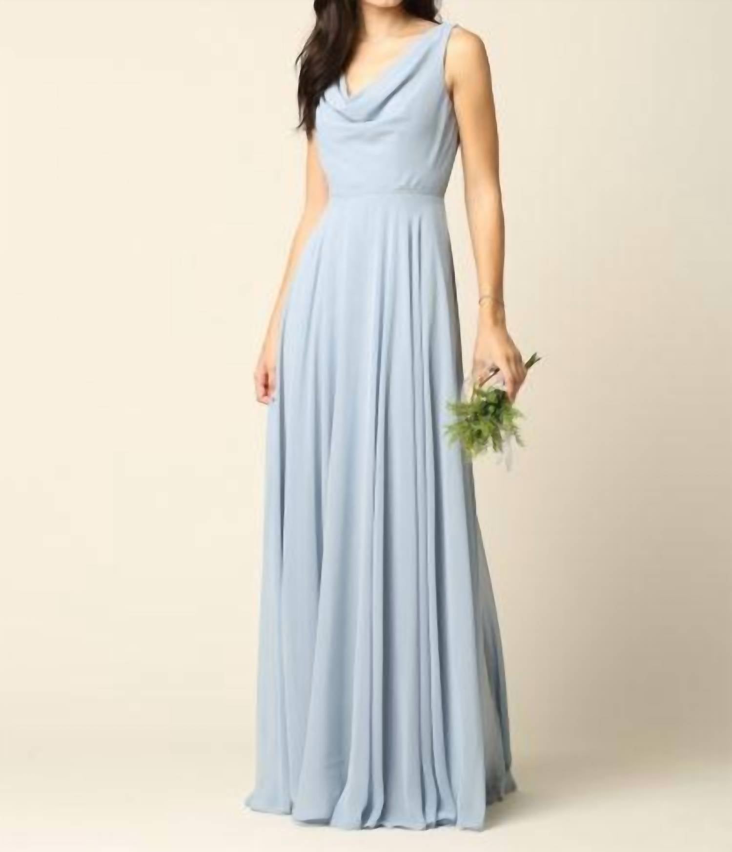 Eva - Ronda Formal Long Sleeveless Cowl Neck Dress - blue - clothing - dresses