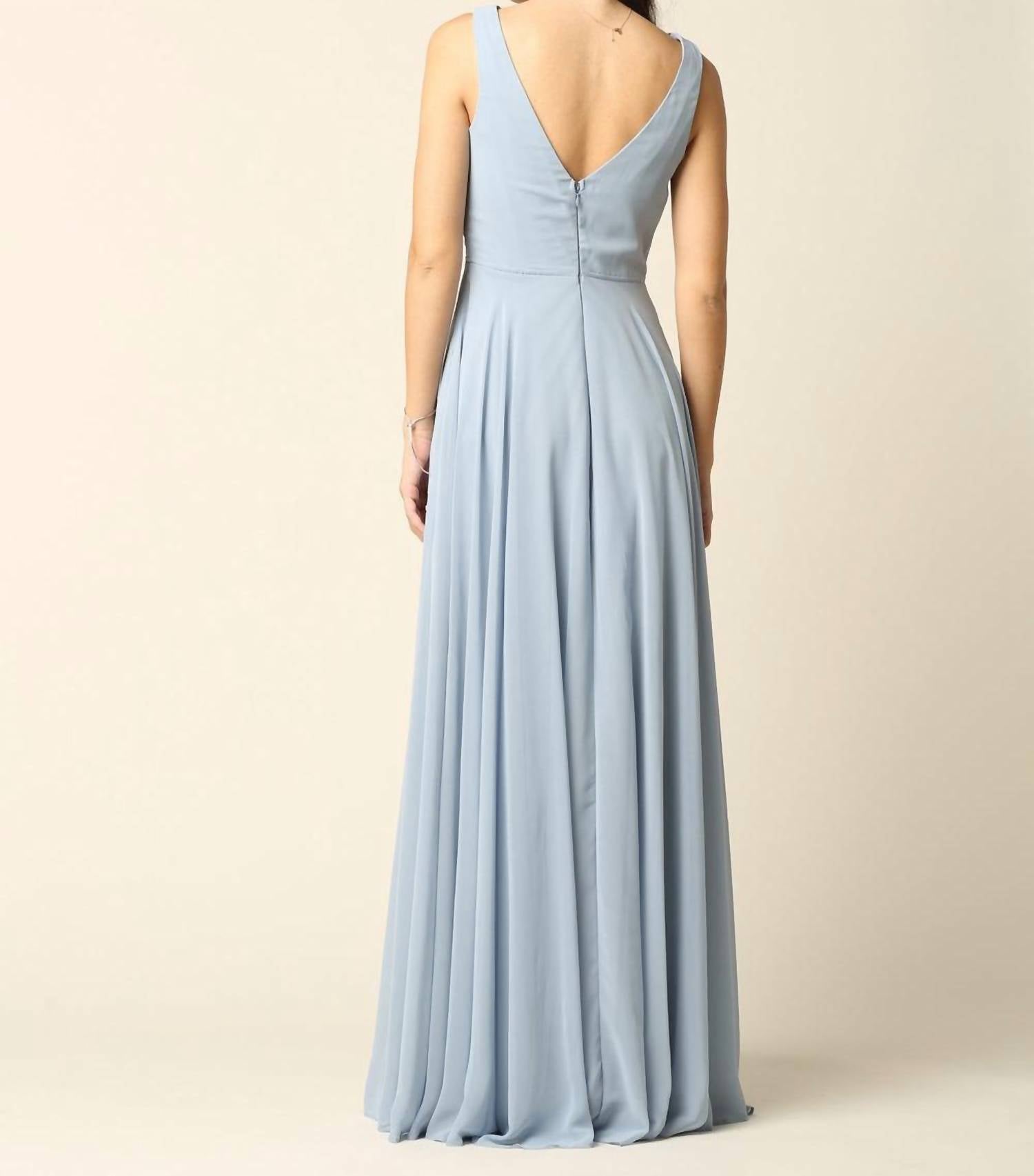 Eva - Ronda Formal Long Sleeveless Cowl Neck Dress - blue - clothing - dresses