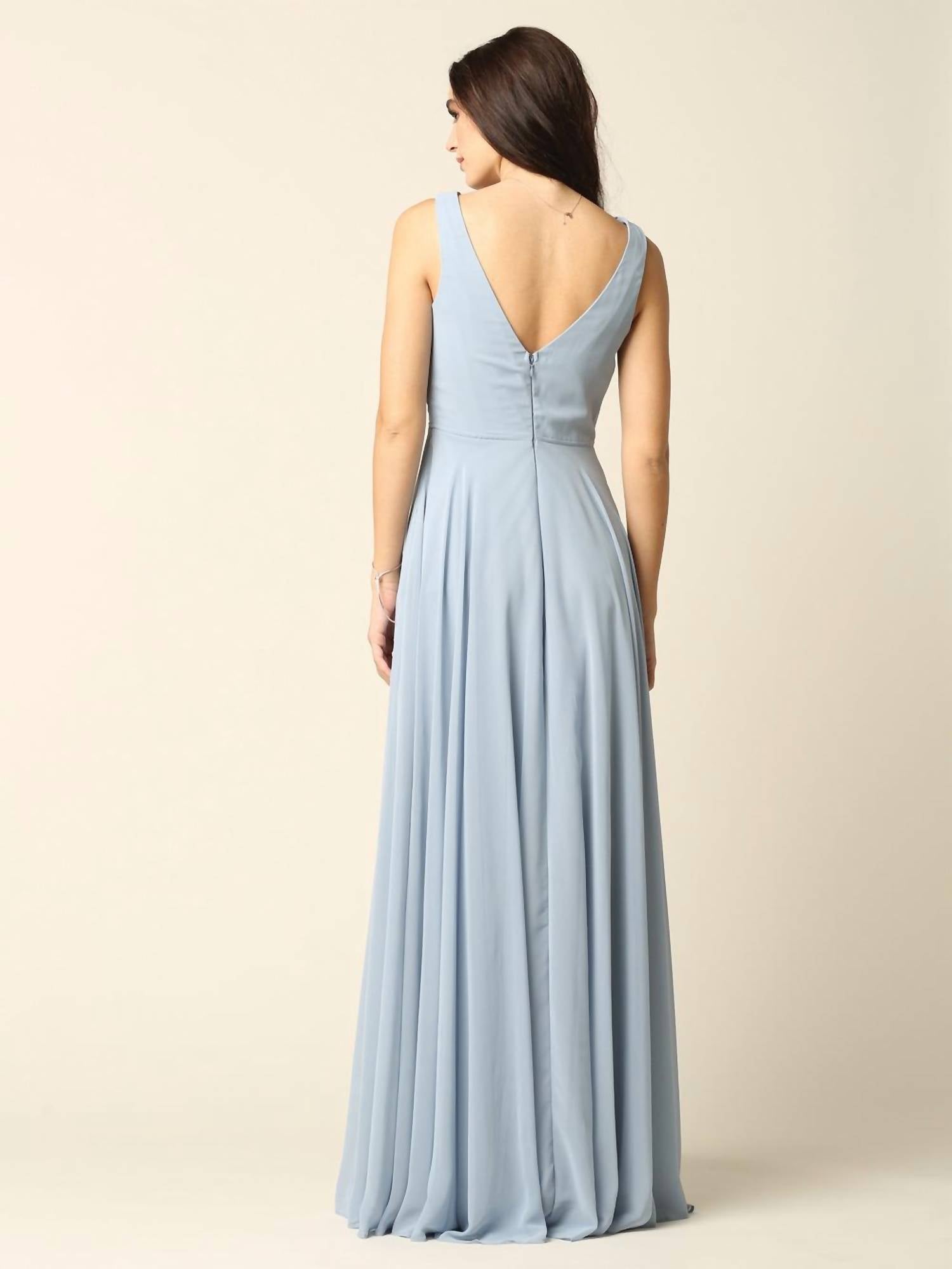 Eva - Ronda Formal Long Sleeveless Cowl Neck Dress - blue - clothing - dresses