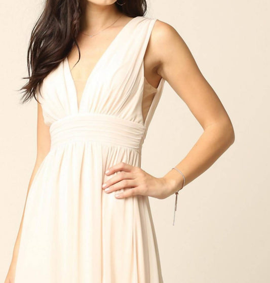 Eva - Sicily V - neck Front And Back Grecian Chiffon Gown Dress - beige - clothing - dresses