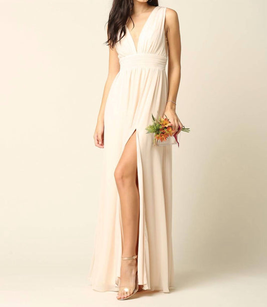 Eva - Sicily V - neck Front And Back Grecian Chiffon Gown Dress - beige - clothing - dresses