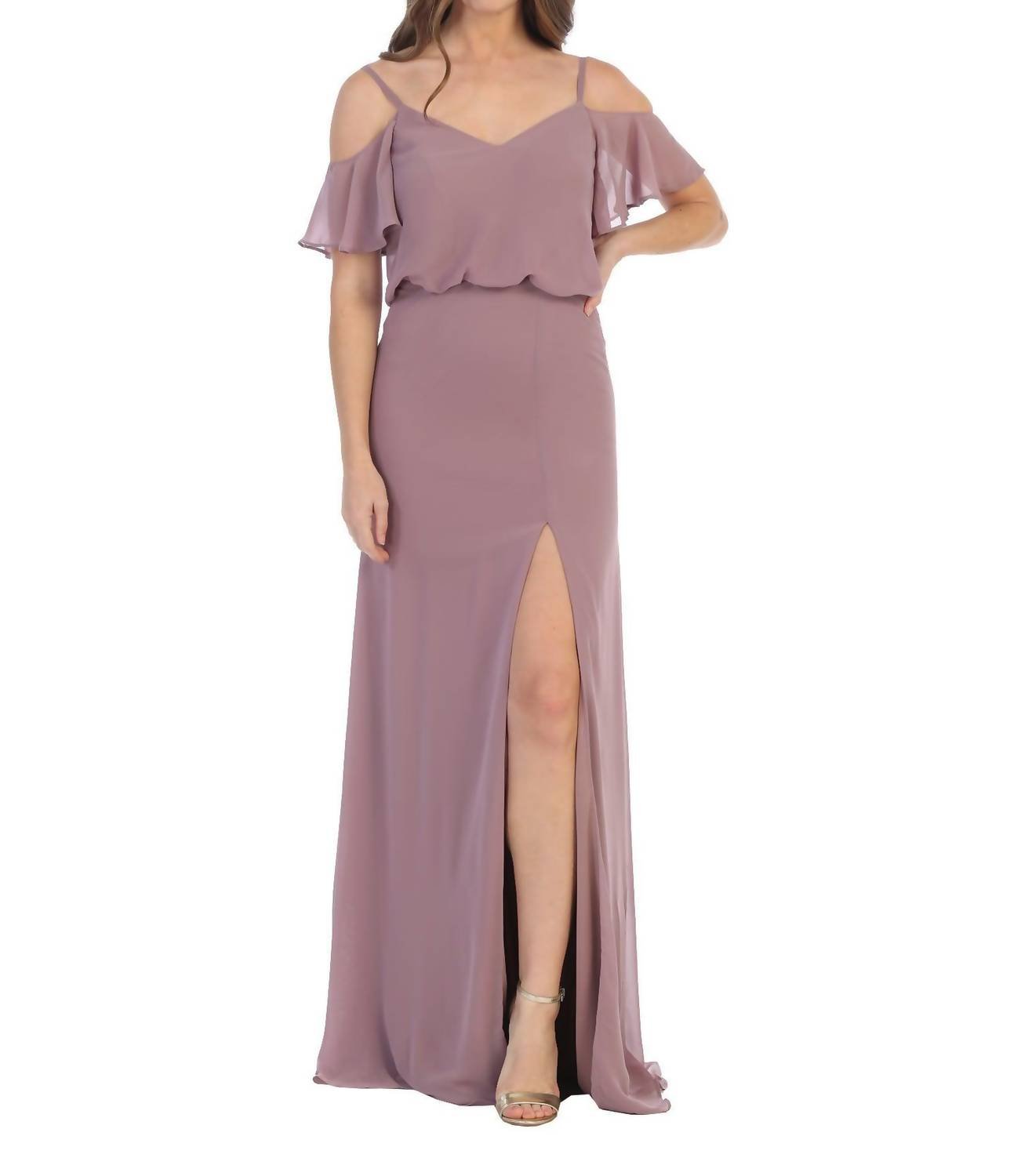 Eva - Tours Long Bridesmaids Off Shoulder Blouson Dress - clothing - dresses - purple