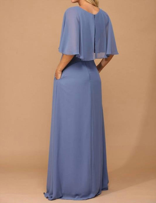 Eva - Vienna Chiffon Cape Prom Evening Dress - blue - clothing - dresses