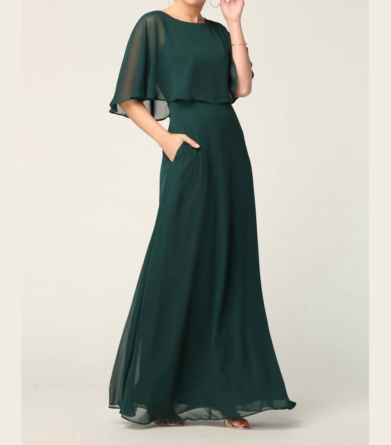Eva - Vienna Chiffon Cape Prom Evening Dress - clothing - dresses - green