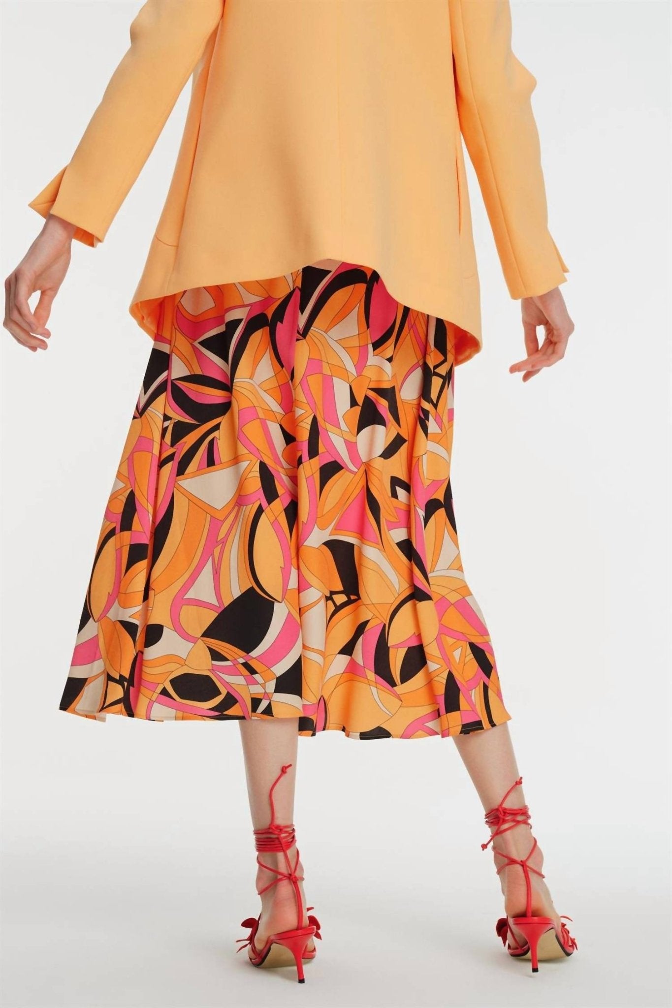 Exquise - Abstract Print Belted Midi Skirt - clothing - floral - knee - length - skirts