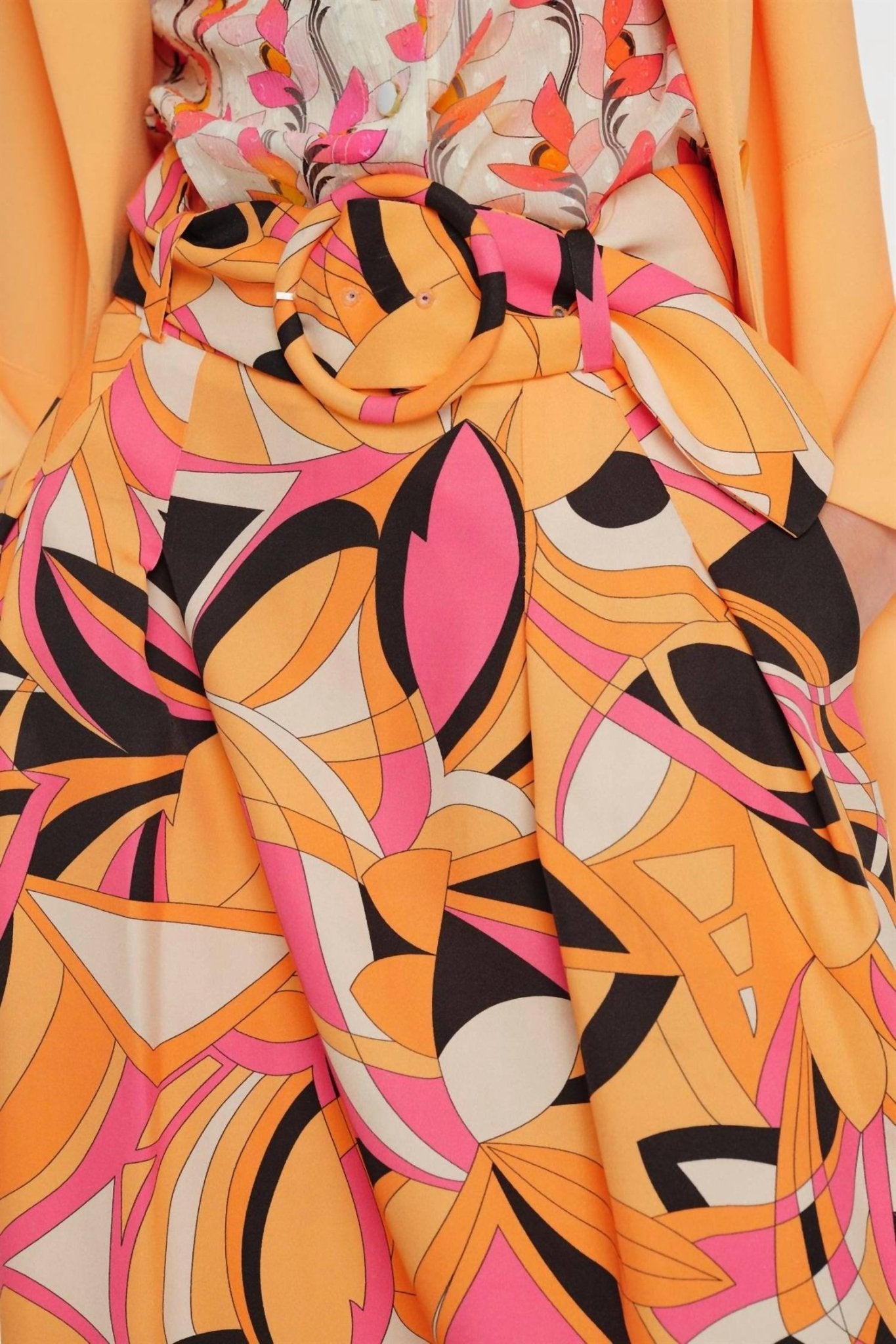 Exquise - Abstract Print Belted Midi Skirt - clothing - floral - knee - length - skirts