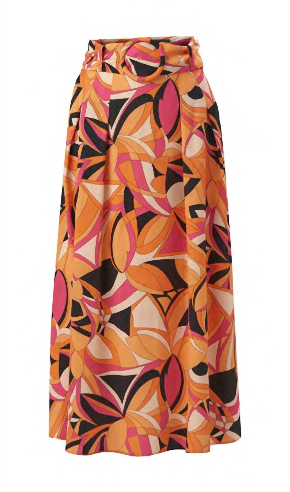 Exquise - Abstract Print Belted Midi Skirt - clothing - floral - knee - length - skirts