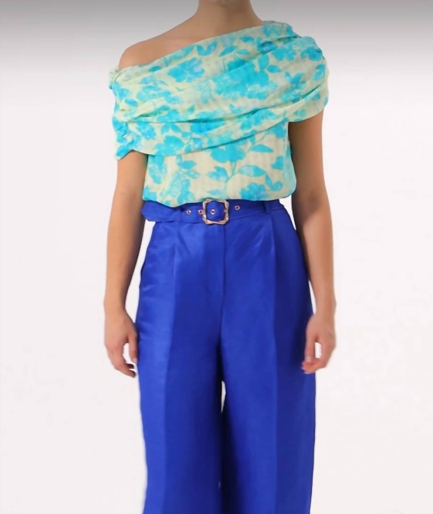 Exquise - Asymmetric Floral Print Blouse - blouses - blue - clothing