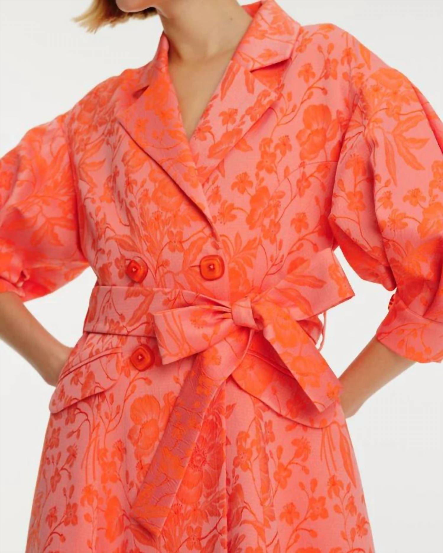 Exquise - Balloon Sleeve Floral Double Breasted Closure Dress - clothing - dresses - floral