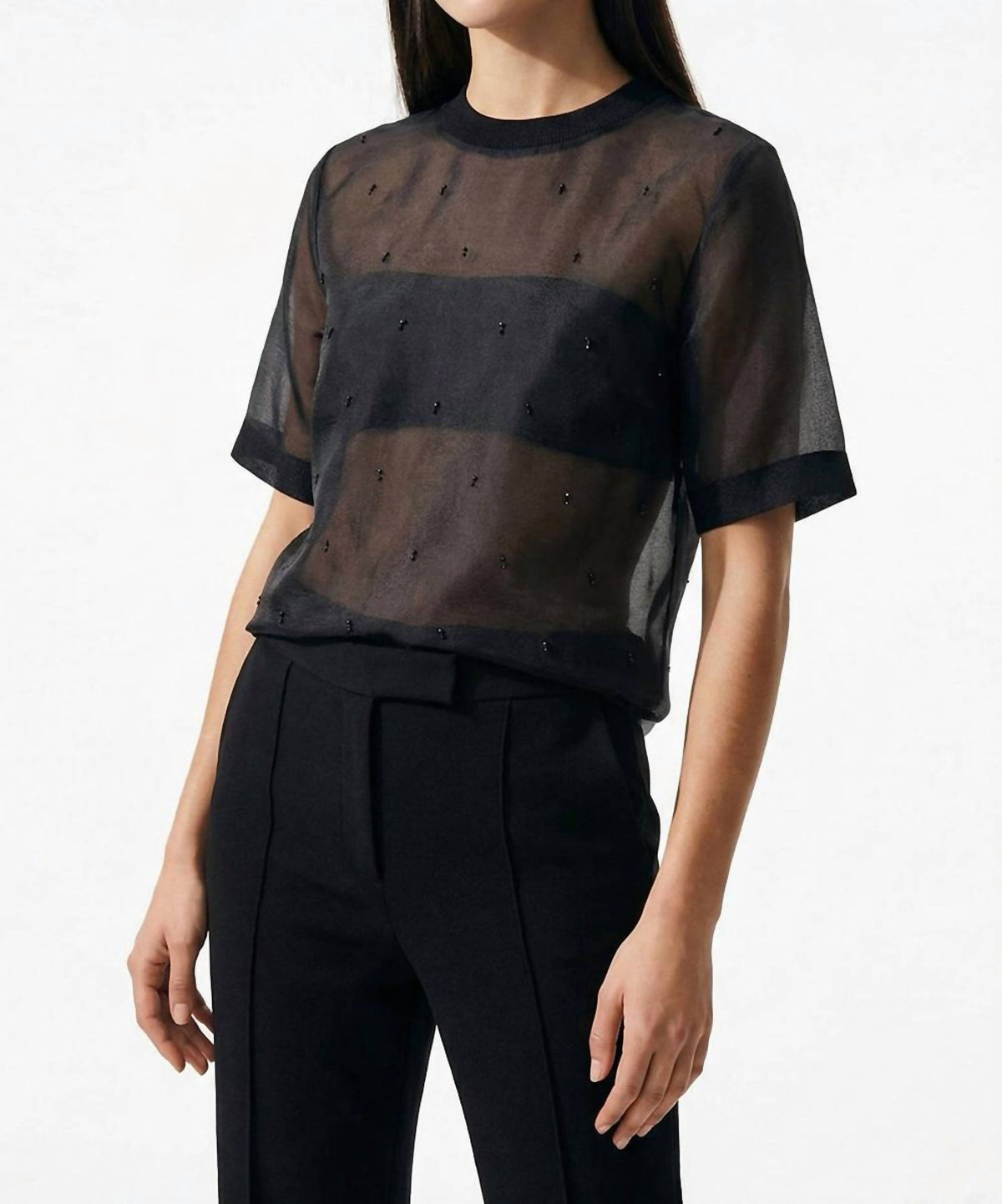 Exquise - Beaded Crewneck Blouse