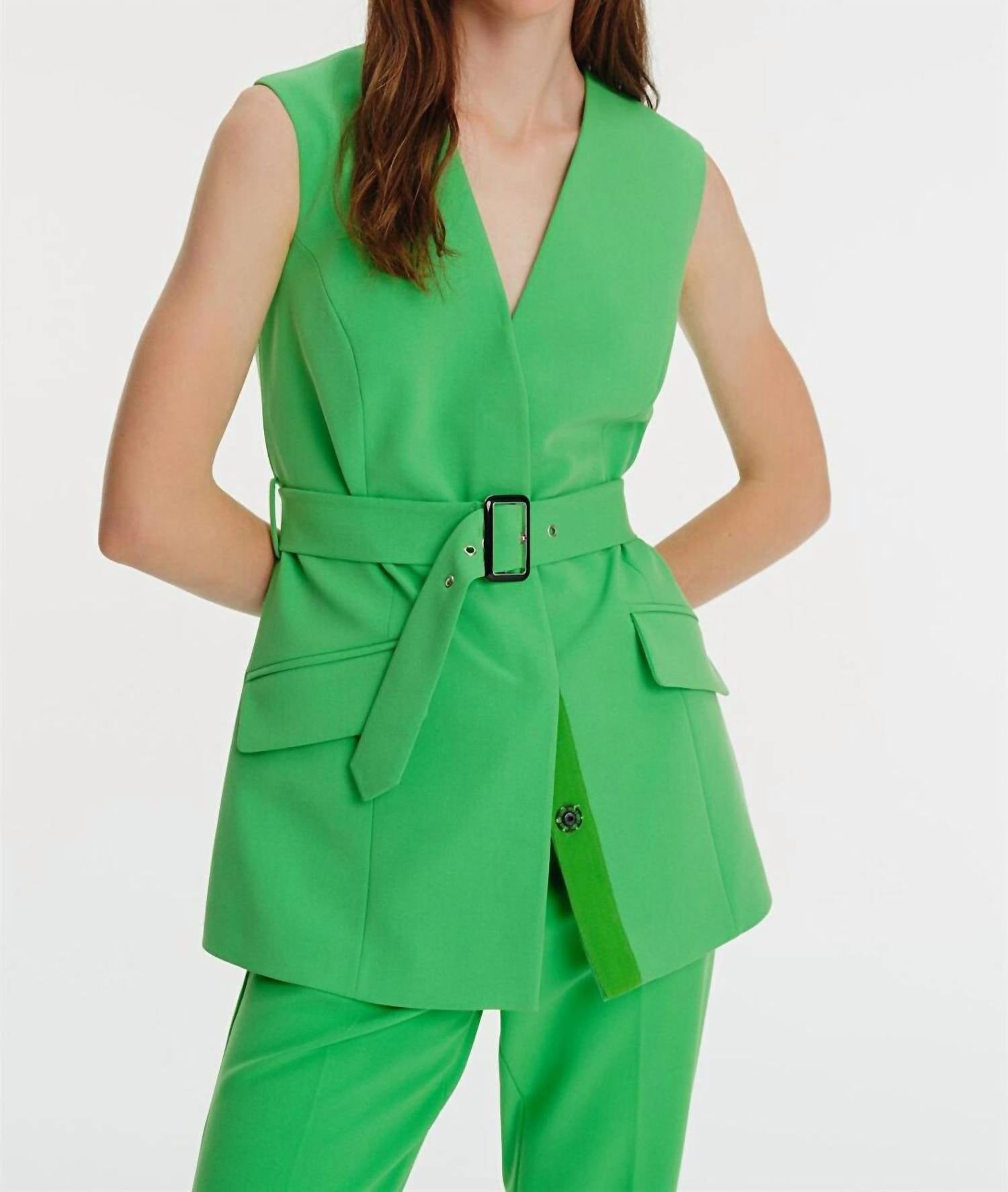 Exquise - Belted Vest - clothing - green - jackets