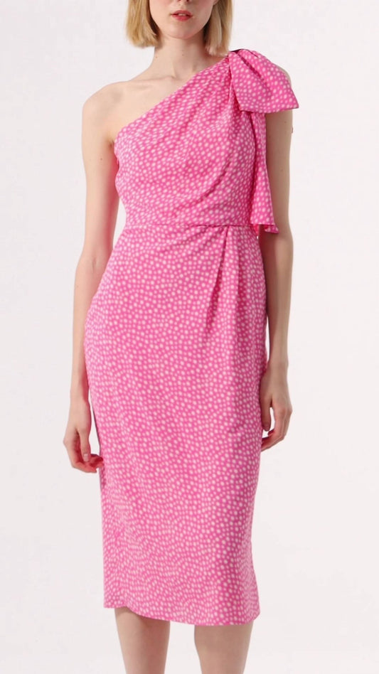 Exquise - Bow Detailed One Shoulder Patterned Midi Dress - clothing - dresses - floral
