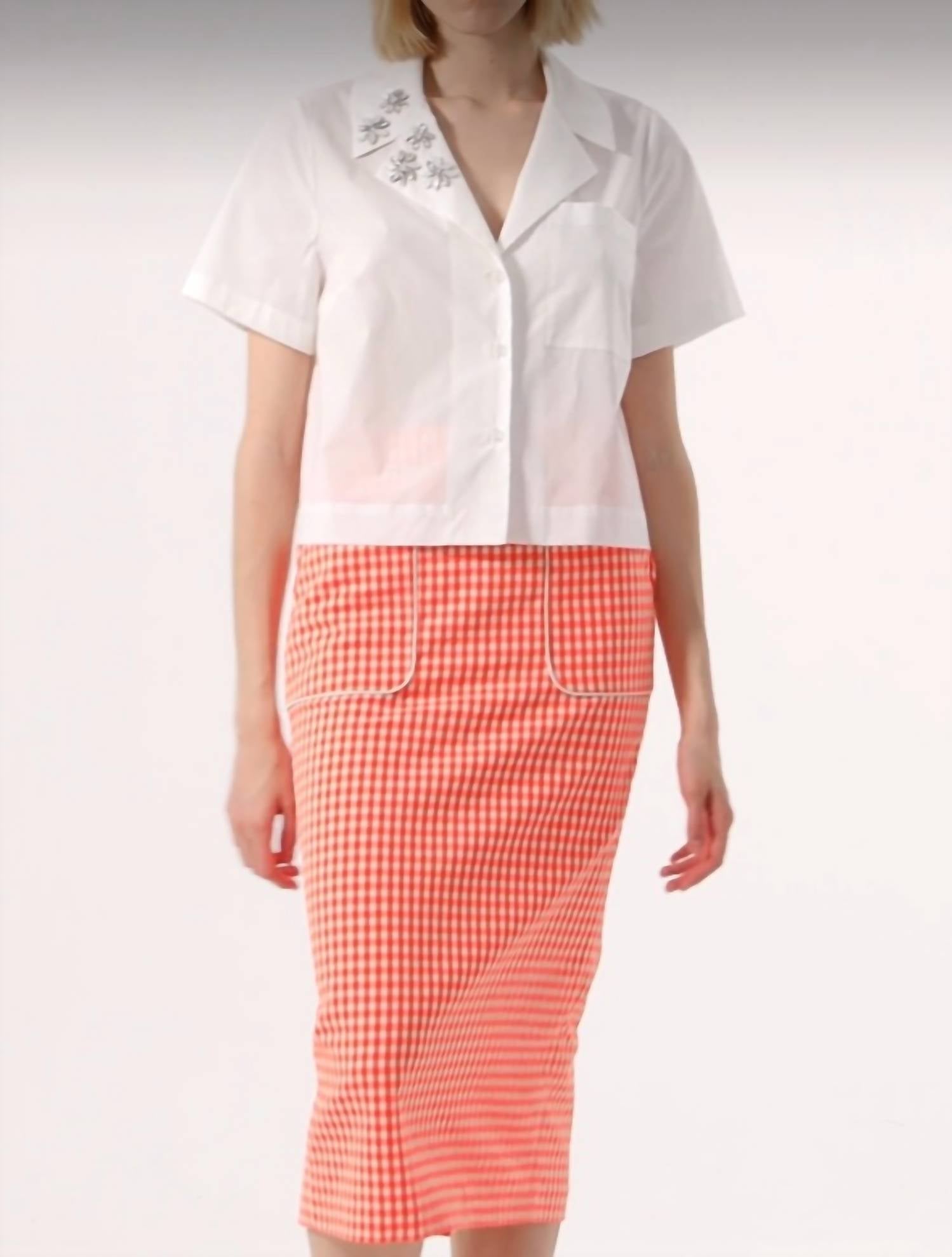 Exquise - Button Down Shirt With Floral Embellishment - button - down - shirts - clothing - cotton - blend