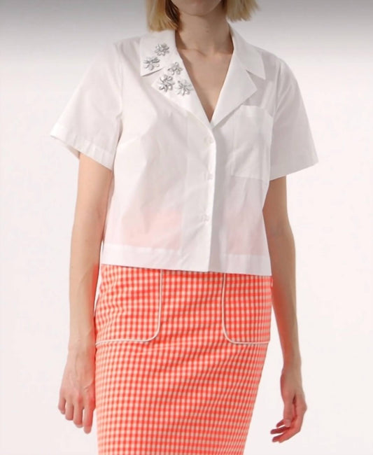 Exquise - Button Down Shirt With Floral Embellishment - button - down - shirts - clothing - cotton - blend