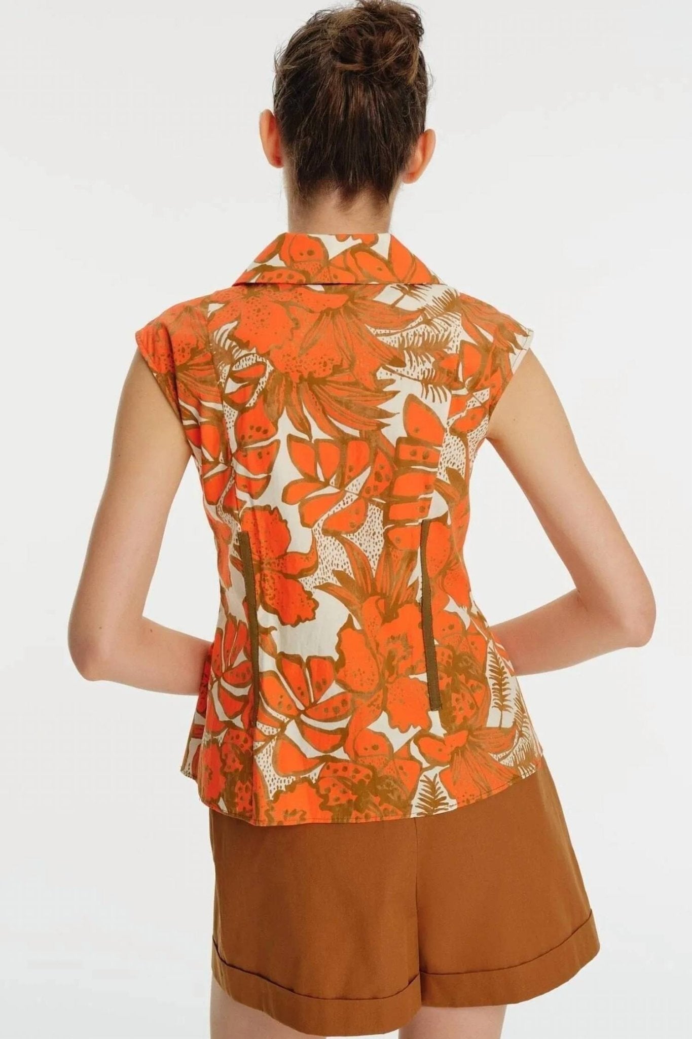 Exquise - Cap Sleeve Patterned Shirt - button - down - shirts - clothing - cotton