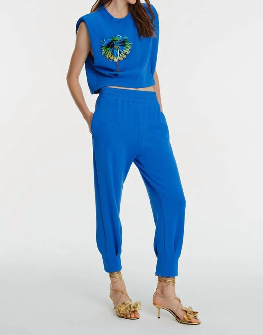 Exquise - Crew Neck Shoulder Padded Knitted Blouse With Jogger Set - blue - clothing - hoodies