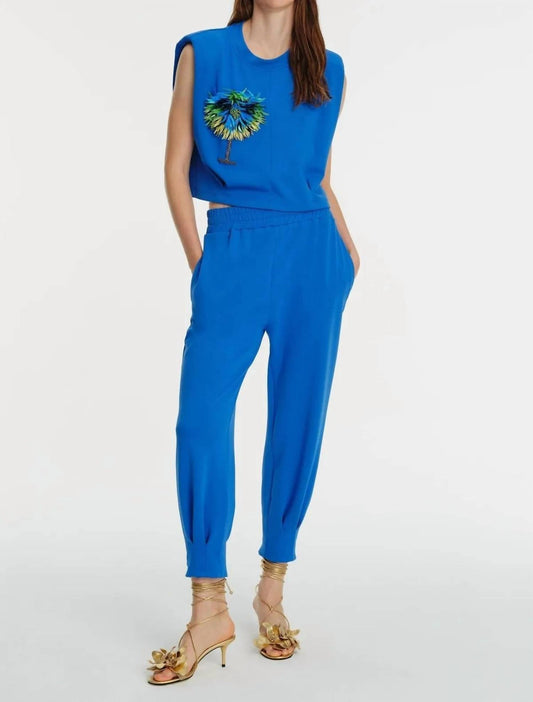 Exquise - Crew Neck Shoulder Padded Knitted Blouse With Jogger Set - blue - clothing - hoodies