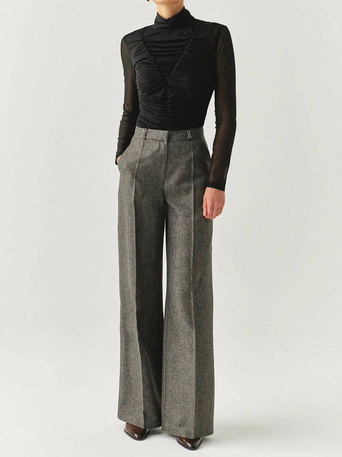 Exquise - Draped Mesh Turtleneck Drew Top