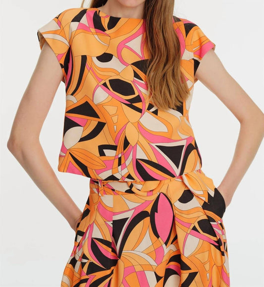 Exquise - Drop Shoulder Crew Neck Printed Blouse - blouses - clothing - geometric