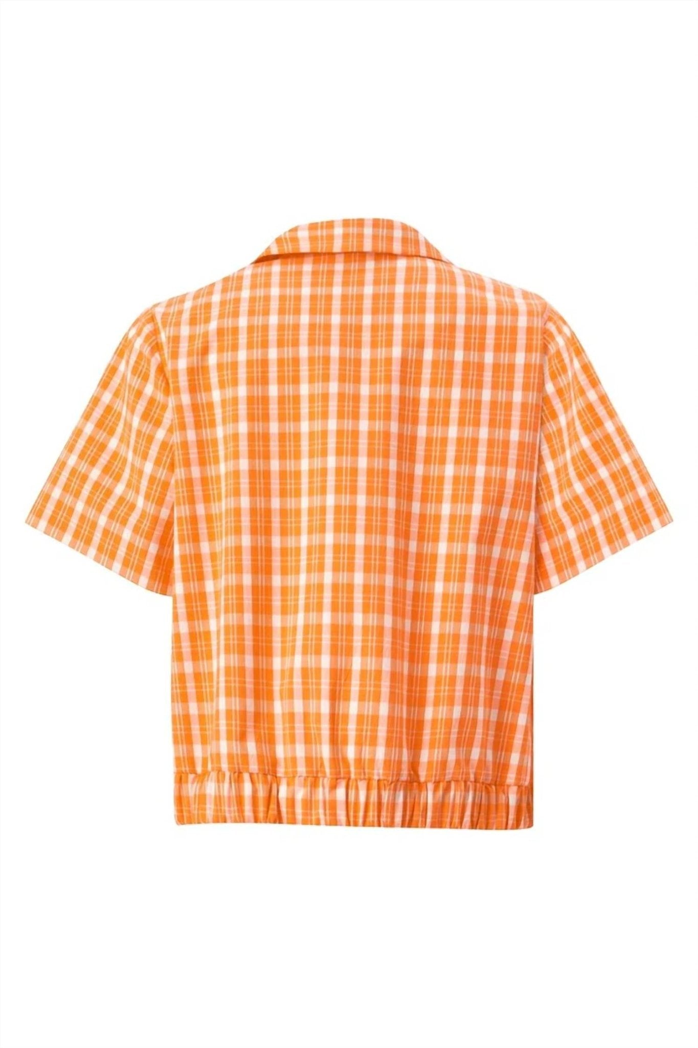 Exquise - Embroidered Detailed Elastic Back Short Sleeve Cotton Shirt - button - down - shirts - clothing - cotton - blend