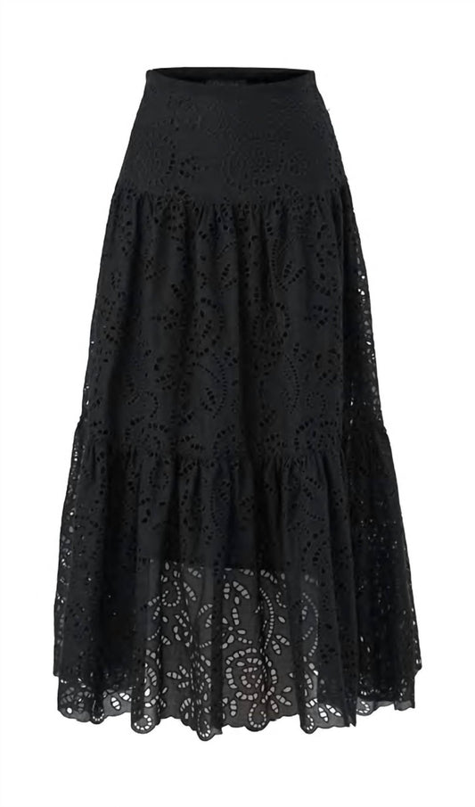 Exquise - Embroidered Eyelet Maxi Skirt - black - clothing - cotton - blend