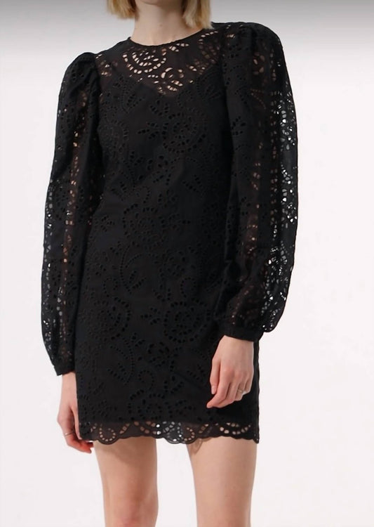 Exquise - Embroidered Eyelet Mini Dress - black - clothing - cotton - blend