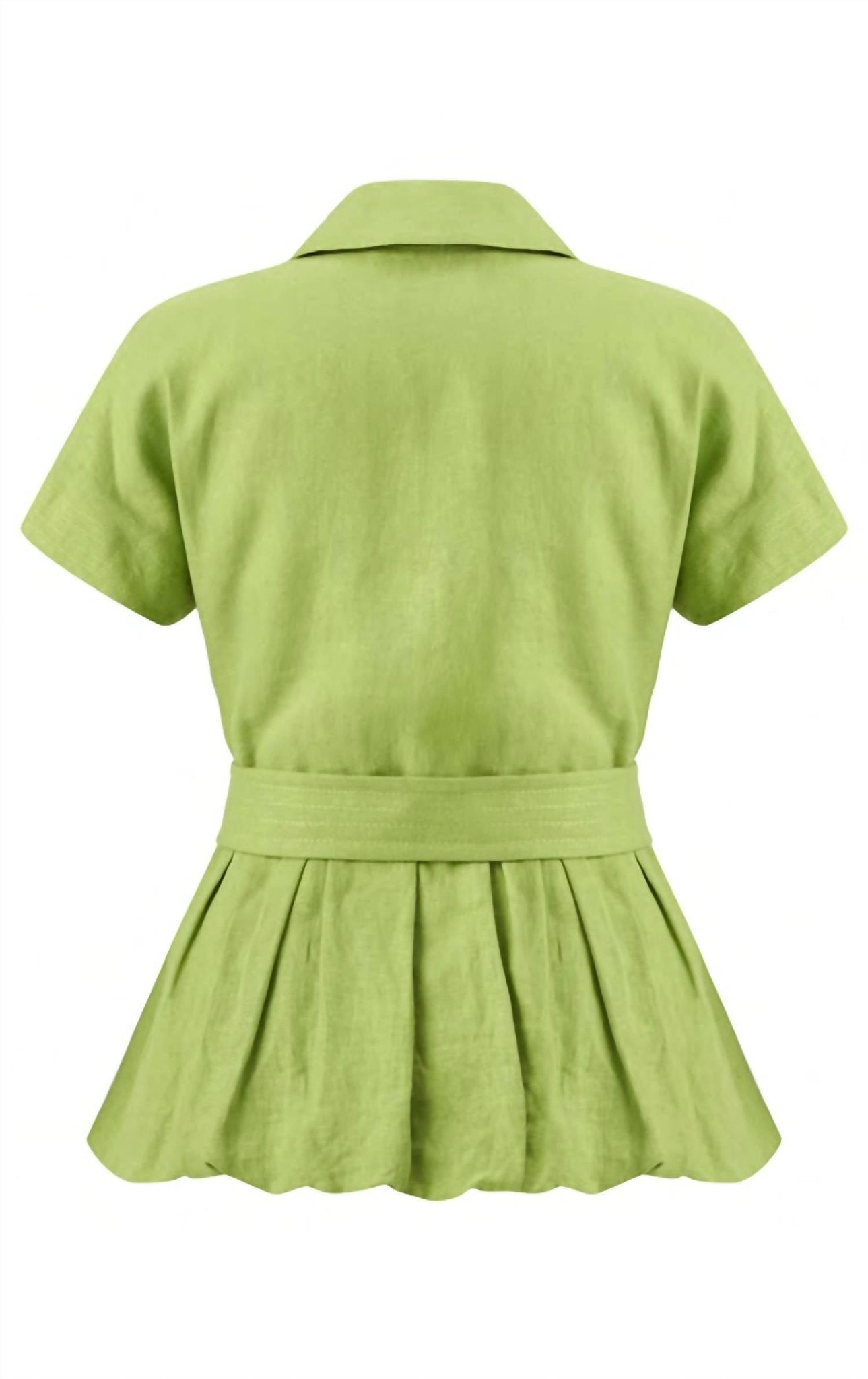 Exquise - Embroidered Low Sleeve Balloon Cut Linen Shirt - button - down - shirts - clothing - green