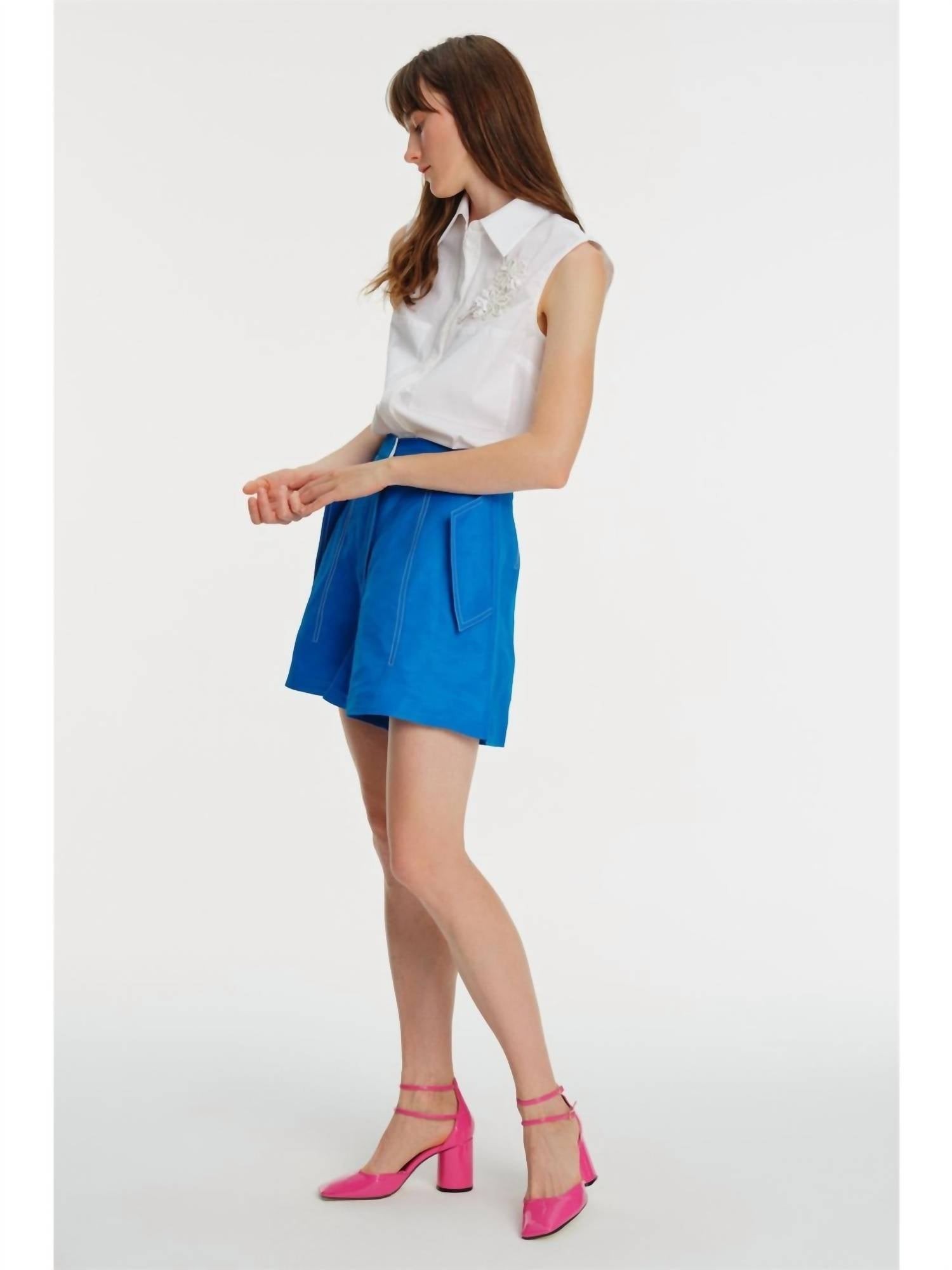 Exquise - Embroidered Sleeveless Shirt - button - down - shirts - clothing - cotton - blend