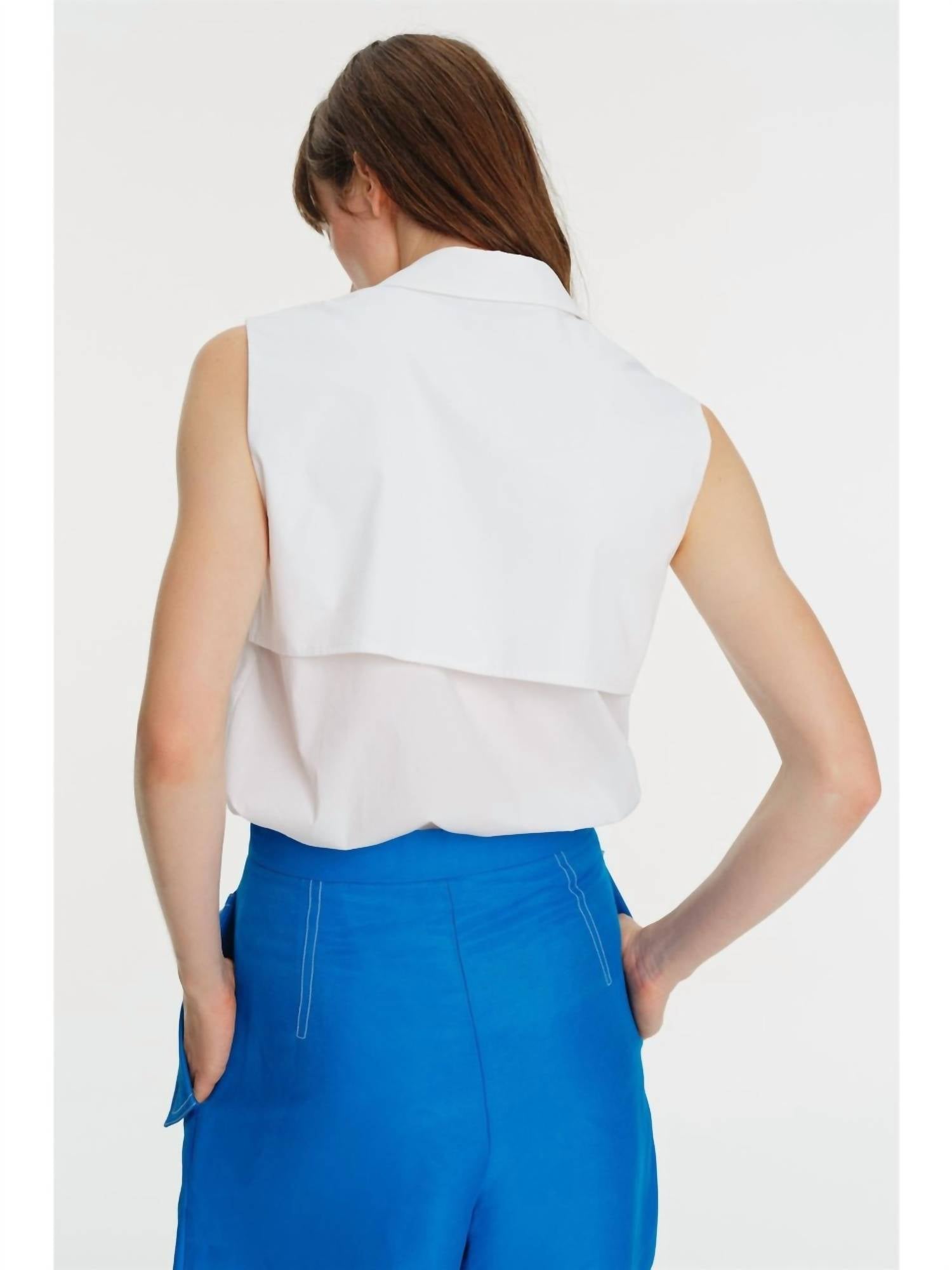 Exquise - Embroidered Sleeveless Shirt - button - down - shirts - clothing - cotton - blend