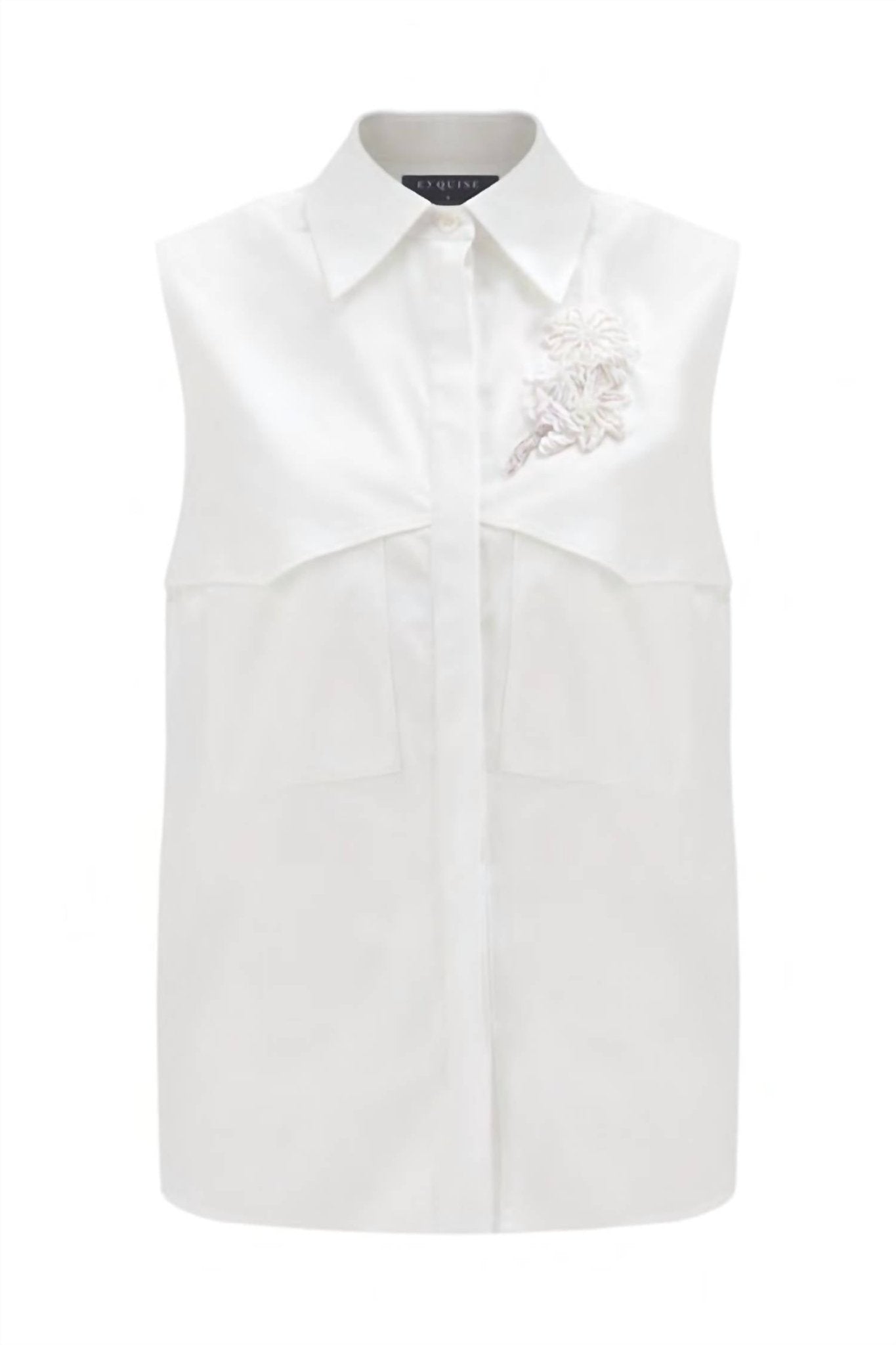 Exquise - Embroidered Sleeveless Shirt - button - down - shirts - clothing - cotton - blend