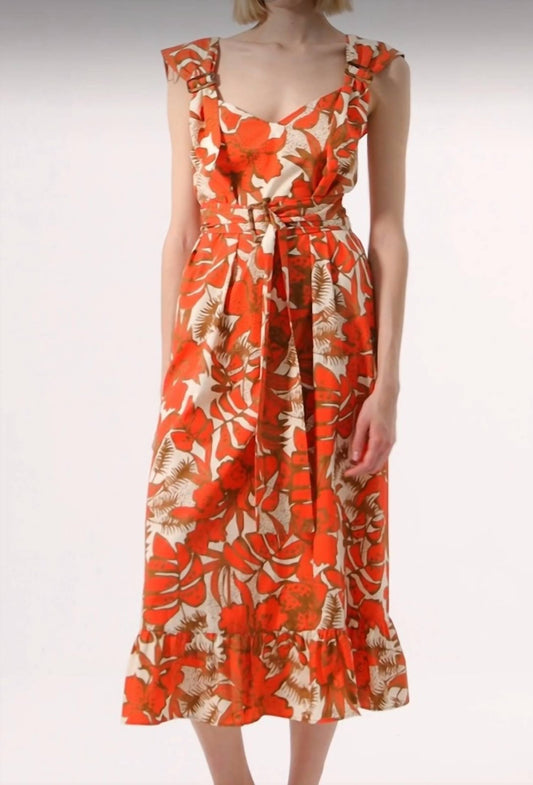 Exquise - Floral Print Belted Midi Dress - clothing - cotton - dresses