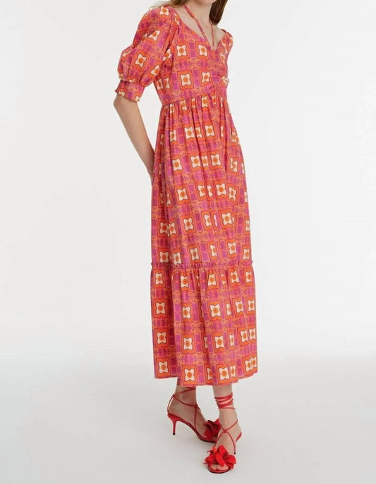 Exquise - Halter Neck Short Sleeve Patterned Midi Dress - clothing - cotton - dresses