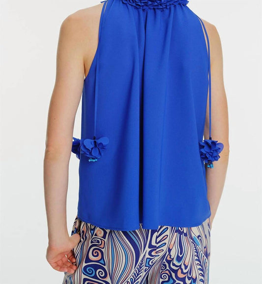 Exquise - High Neck Blouse With Tie - blouses - blue - clothing