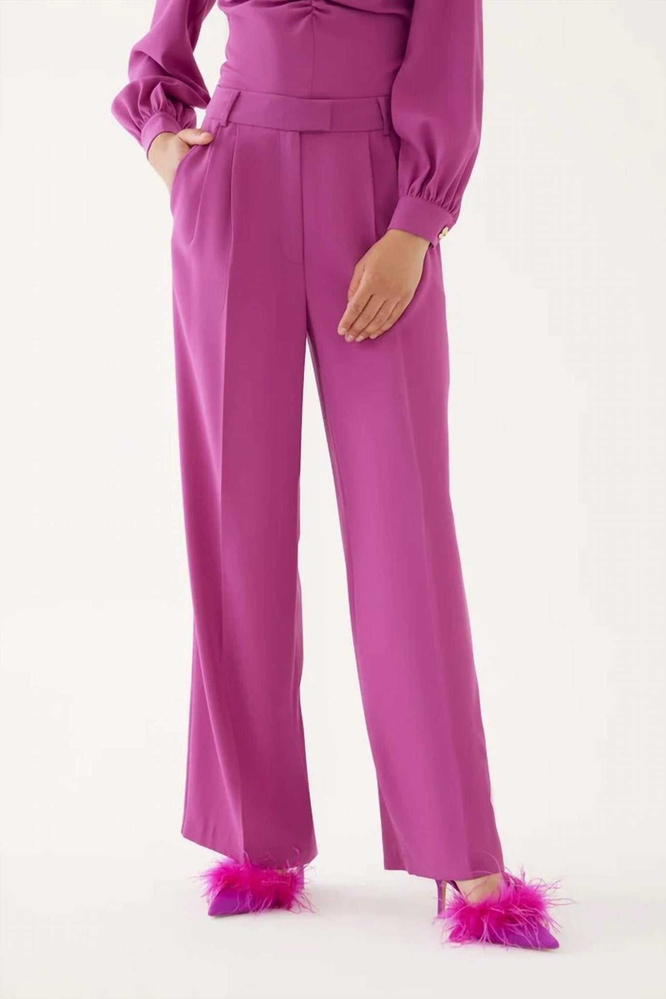 Exquise - High Waist Fabric Trousers - clothing - pants - pink