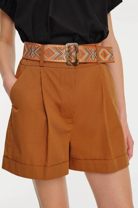 Exquise - High Waist Poplin Shorts - brown - clothing - cotton