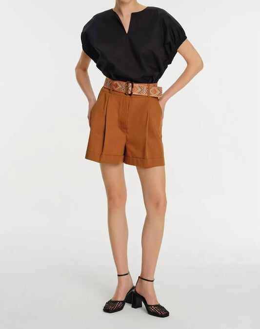 Exquise - High Waist Poplin Shorts - brown - clothing - cotton
