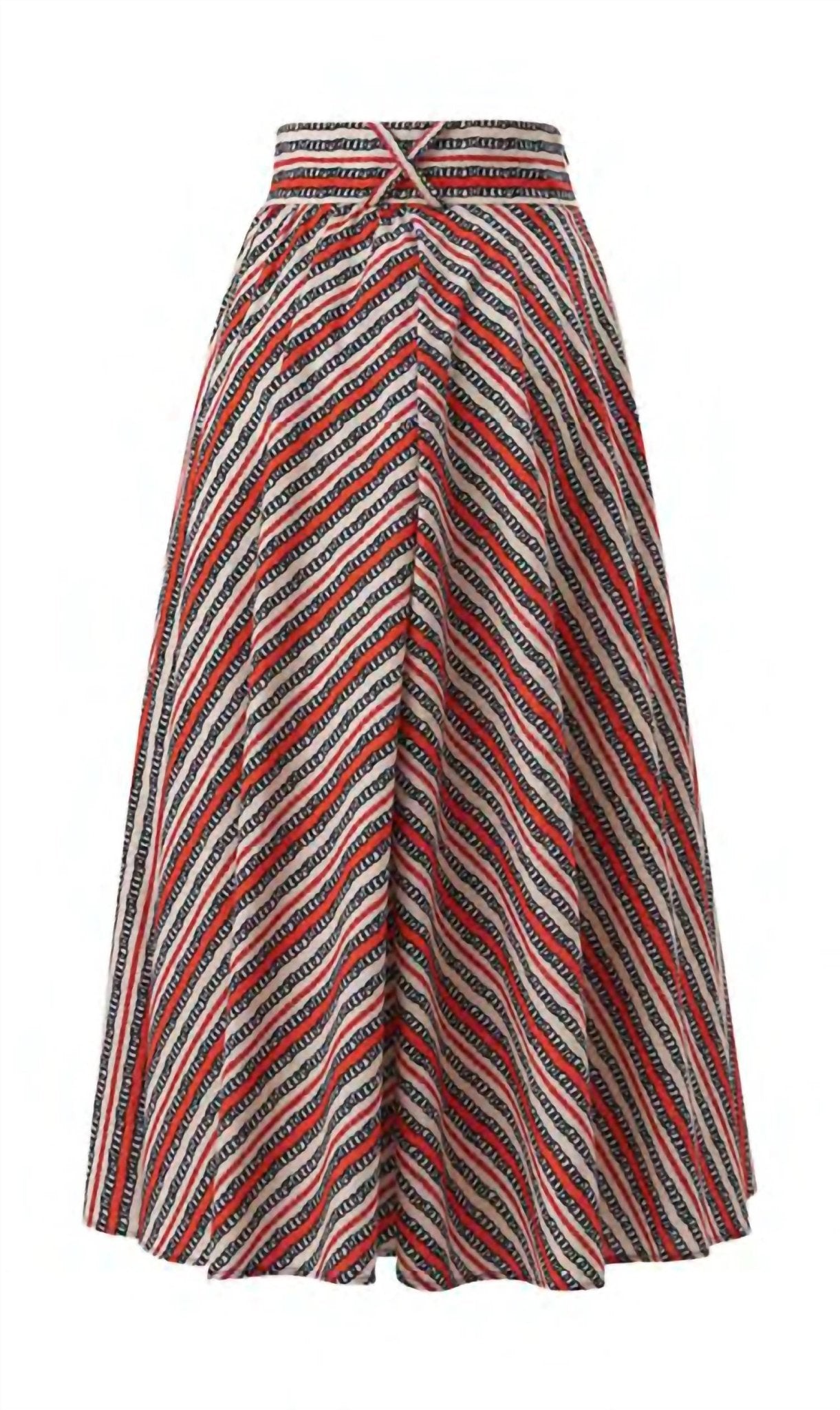 Exquise - High Waist Striped Poplin Flared Skirt - clothing - cotton - knee - length - skirts