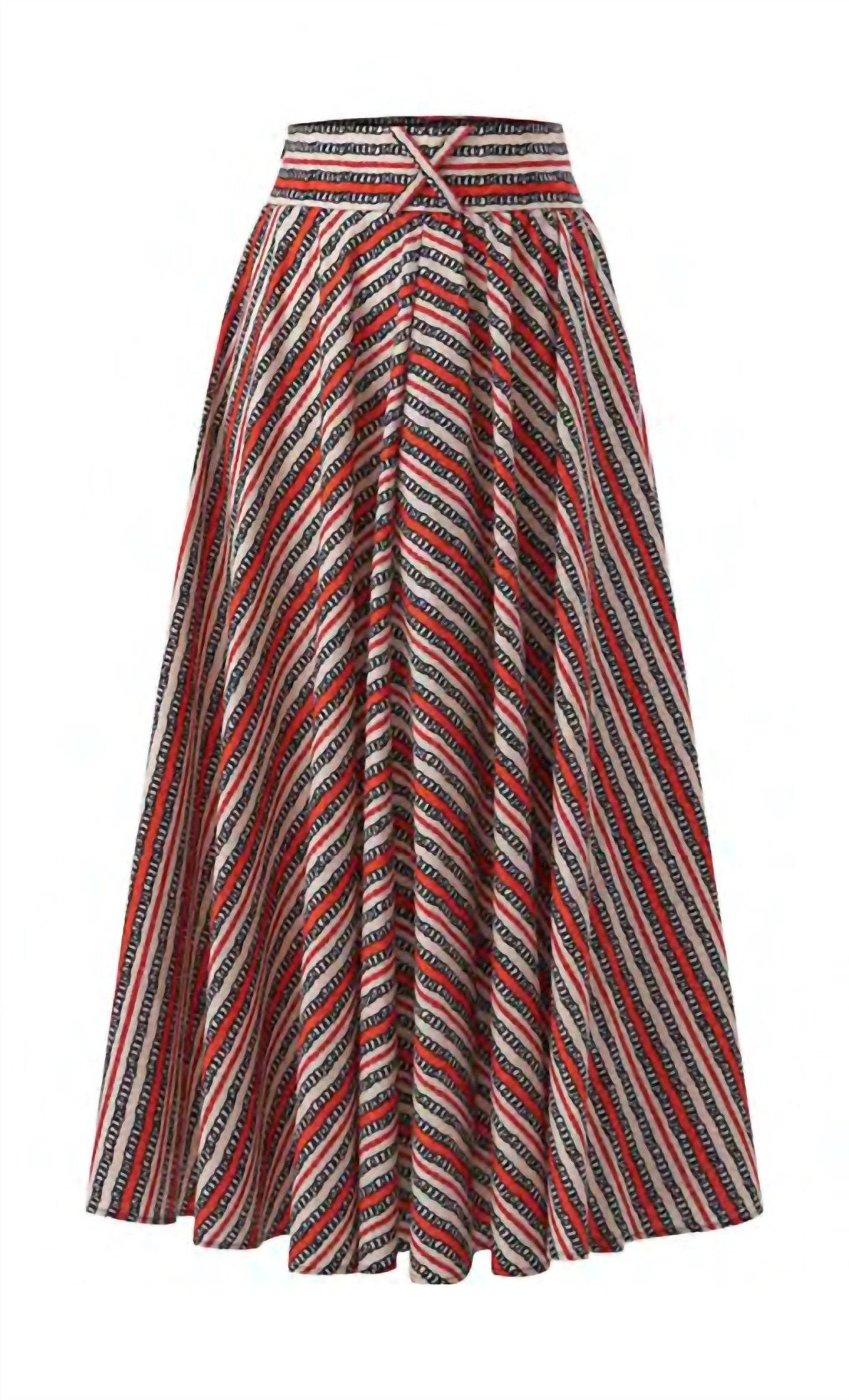 Exquise - High Waist Striped Poplin Flared Skirt - clothing - cotton - knee - length - skirts