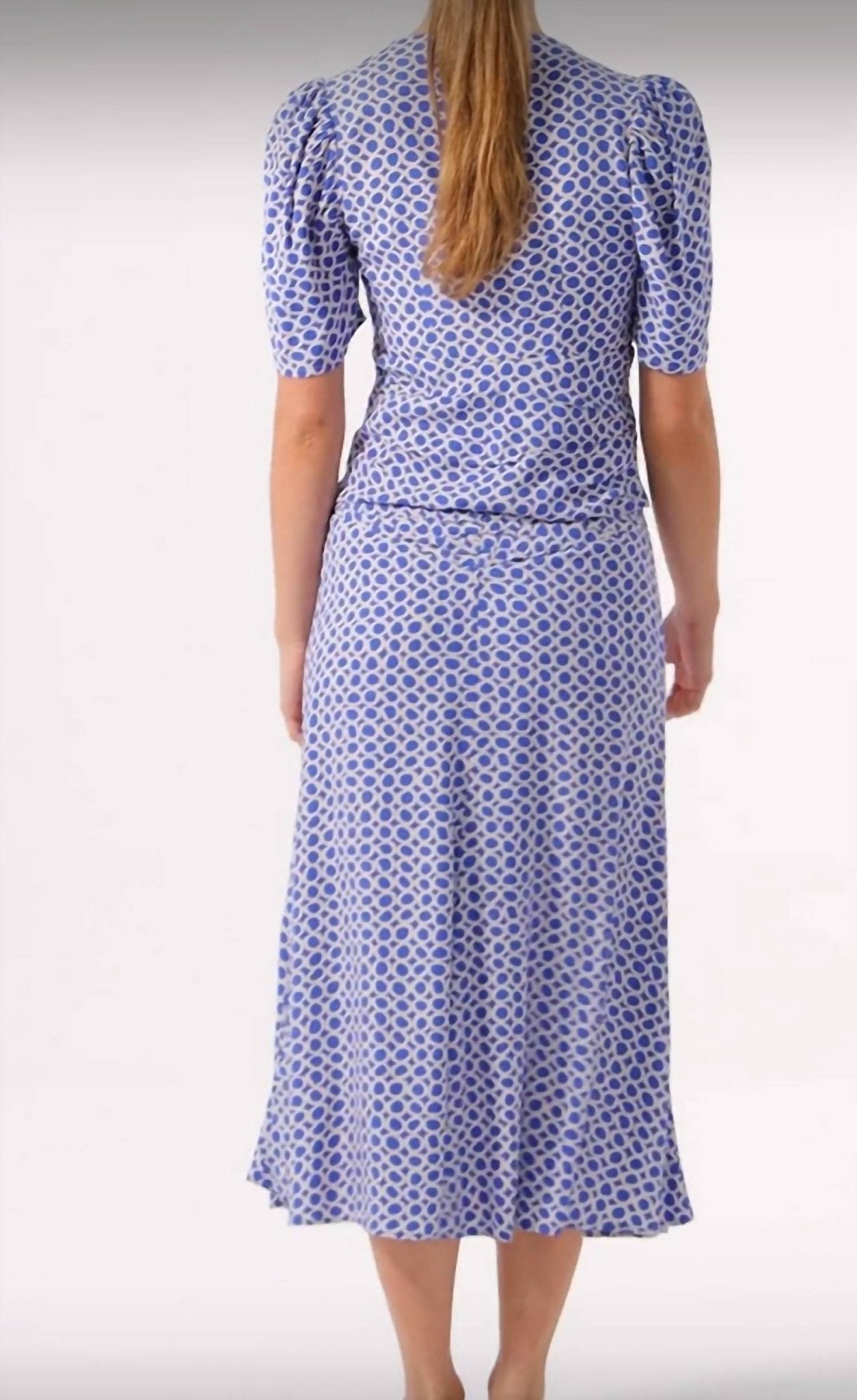 Exquise - High - waisted Midi - length Printed Pleated Skirt - blue - clothing - knee - length - skirts
