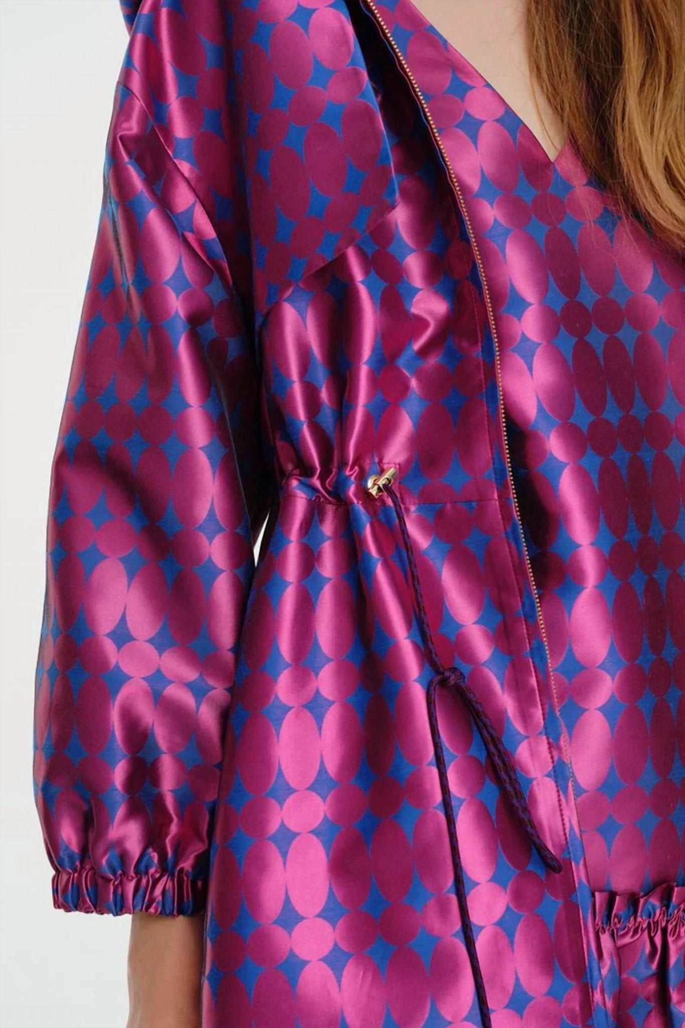 Exquise - Hooded Waist Adjustable Jacquard Trench Coat - clothing - coats - geometric