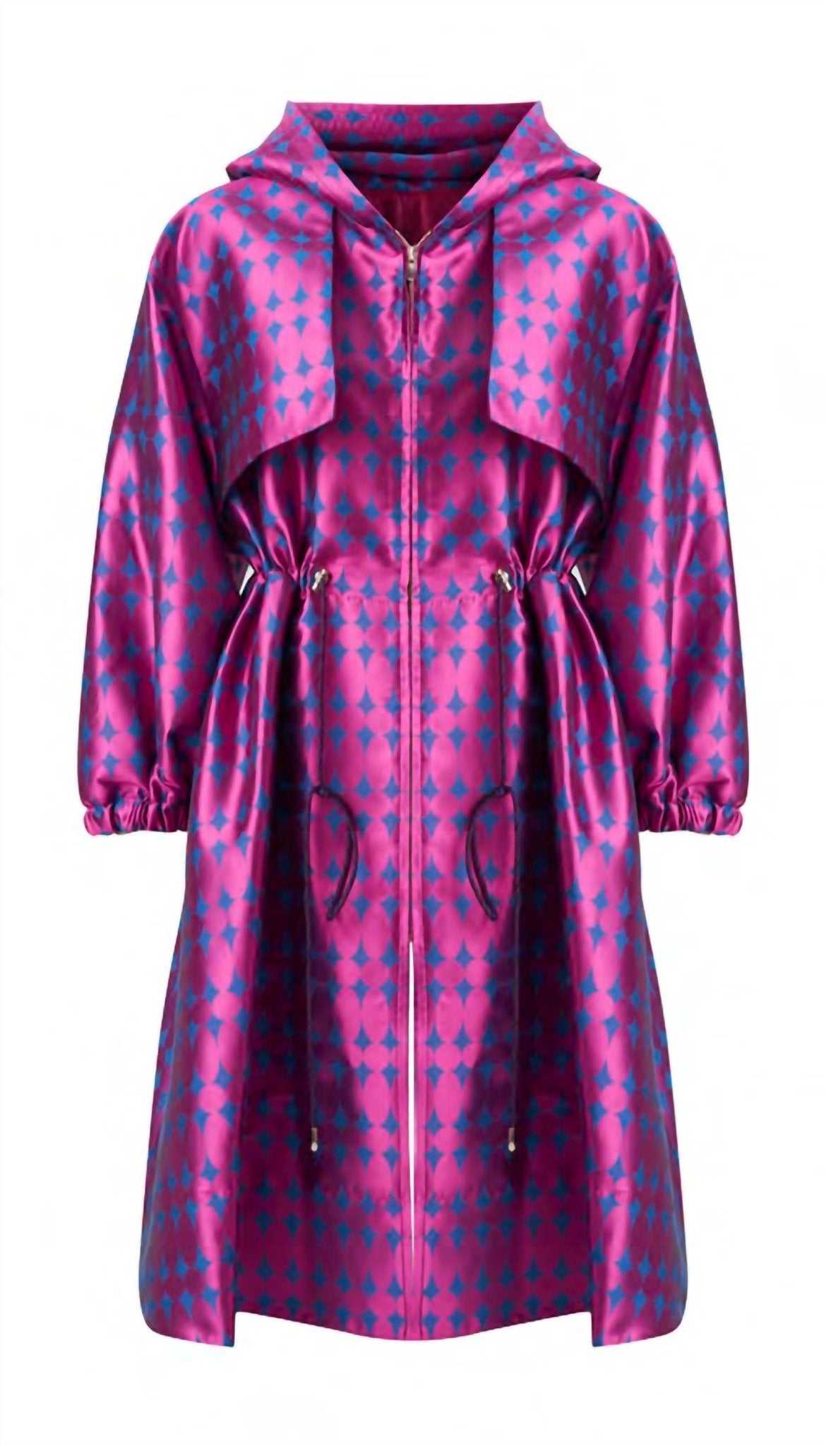 Exquise - Hooded Waist Adjustable Jacquard Trench Coat - clothing - coats - geometric