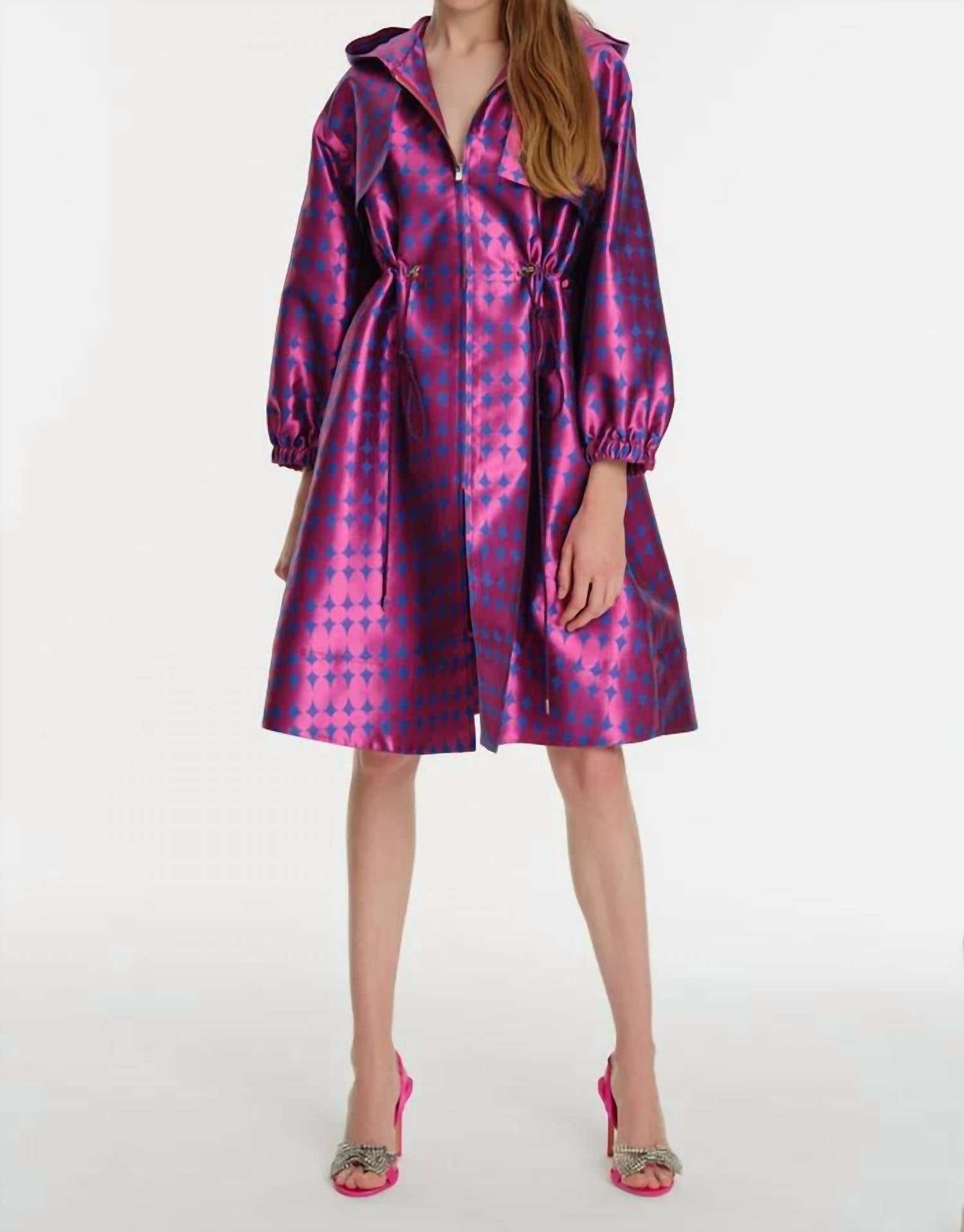 Exquise - Hooded Waist Adjustable Jacquard Trench Coat - clothing - coats - geometric