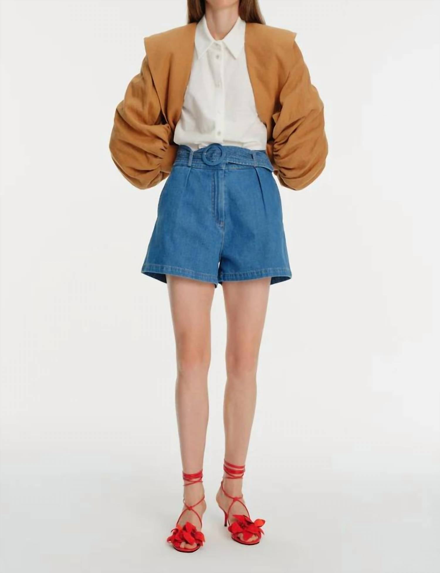 Exquise - Linen Jacket With Sleeve And Collar Details - blazers - brown - clothing