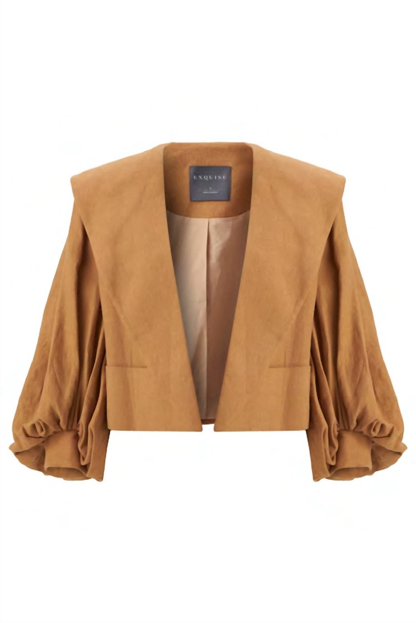 Exquise - Linen Jacket With Sleeve And Collar Details - blazers - brown - clothing