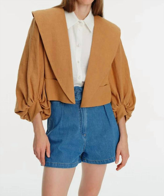 Exquise - Linen Jacket With Sleeve And Collar Details - blazers - brown - clothing