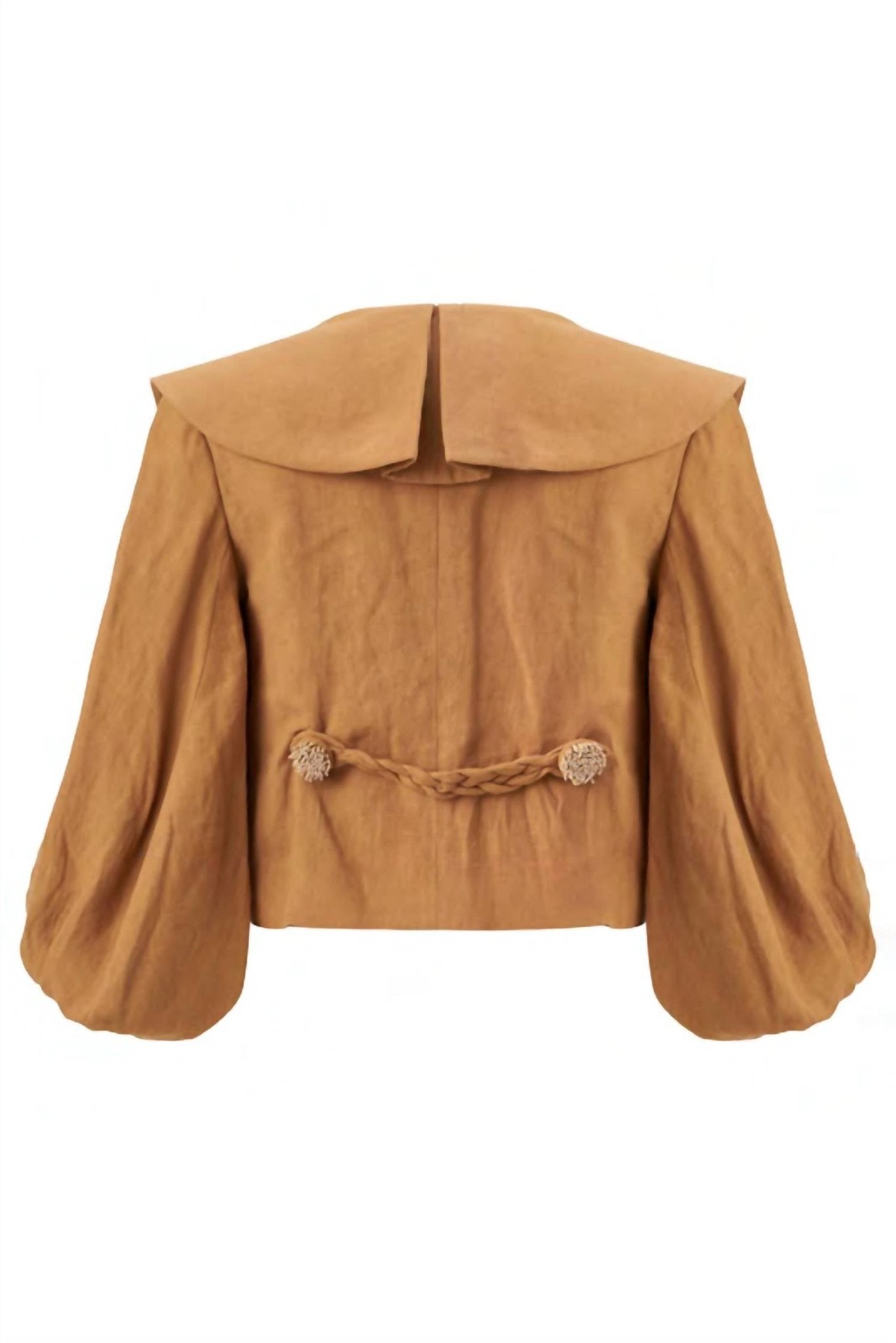 Exquise - Linen Jacket With Sleeve And Collar Details - blazers - brown - clothing