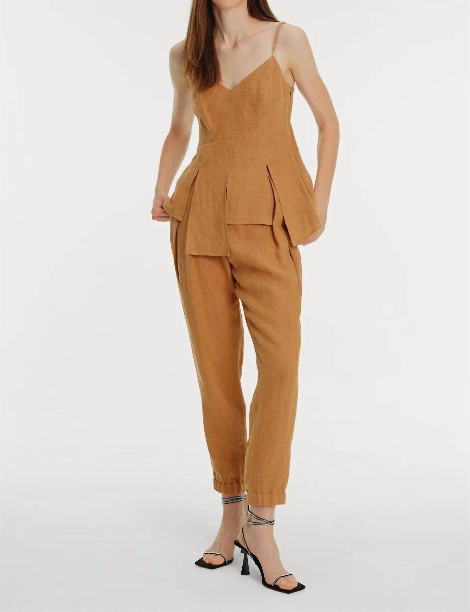 Exquise - Linen Jogger Pants - brown - clothing - joggers